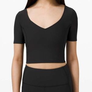 Lululemon Ribbed Contoured V-Neck Yoga Short Sleeve Black Top Size 2